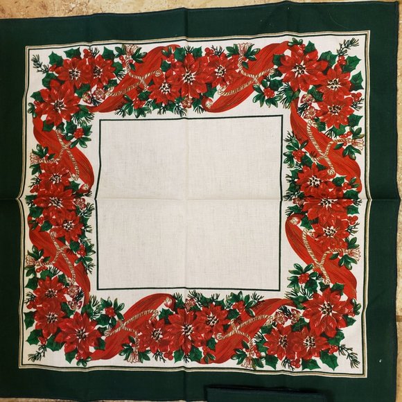 6 Christmas Poinsettia Napkins 100% Cotton Sunweave Linen Corporation - Picture 2 of 6